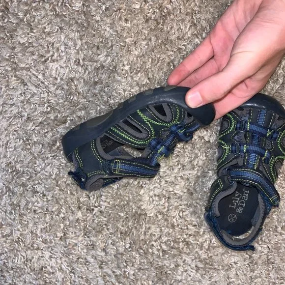 Lily and Dan Blue, Green, and Grey Kids Sandals Size 7/8 - Picture 3 of 6